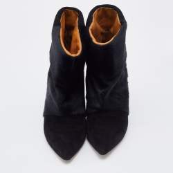 Pre Owned Isabel Marant Black Calf Hair and Suede Wedge Ankle Boots Size 38