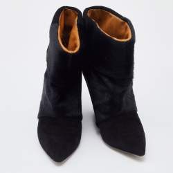 Pre Owned Isabel Marant Black Calf Hair and Suede Wedge Ankle Boots Size 38