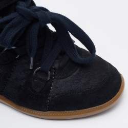 Pre Owned Isabel Marant Black Suede and Calf Hair Wedge Lace Up Sneakers Size 38