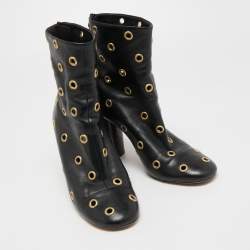 Pre Owned Isabel Marant Black Leather Eyelet Detail Ankle Boots Size 40