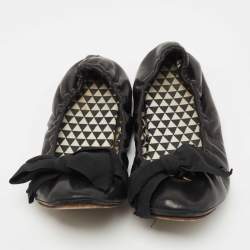 Pre Owned Isabel Marant Black Leather Bow Ballet Flats Size 40