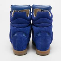 Pre Owned Isabel Marant Blue Suede and Leather Beckett Wedge Sneakers Size 39