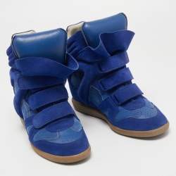Pre Owned Isabel Marant Blue Suede and Leather Beckett Wedge Sneakers Size 39