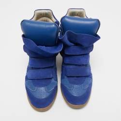 Pre Owned Isabel Marant Blue Suede and Leather Beckett Wedge Sneakers Size 39