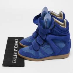 Pre Owned Isabel Marant Blue Suede and Leather Beckett Wedge Sneakers Size 39