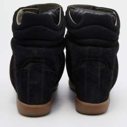 Pre Owned Isabel Marant Black Suede Bekett Wedge High Top Sneakers Size 39