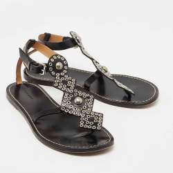 Pre Owned Isabel Marant Black Leather Eyelet Embellished Thong Flat Sandals Size 41