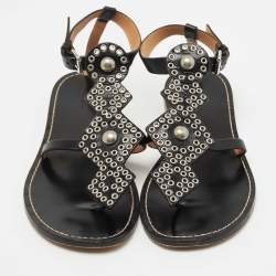 Pre Owned Isabel Marant Black Leather Eyelet Embellished Thong Flat Sandals Size 41