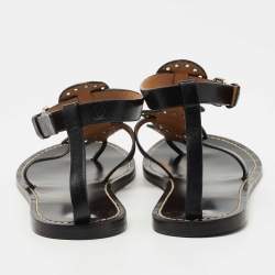 Pre Owned Isabel Marant Black Leather Eyelet Embellished Thong Flat Sandals Size 41