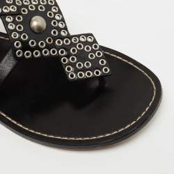 Pre Owned Isabel Marant Black Leather Eyelet Embellished Thong Flat Sandals Size 41