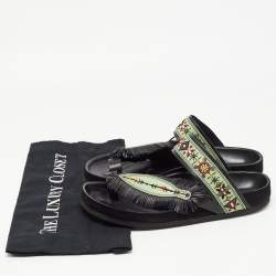Pre Owned Isabel Marant Green/Black Leather Embroidered Ebann Slides Size 39