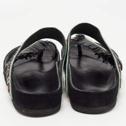 Pre Owned Isabel Marant Green/Black Leather Embroidered Ebann Slides Size 39