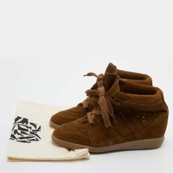 Pre Owned Isabel Marant Brown Suede Bobby Wedge Lace Up Sneakers Size 41