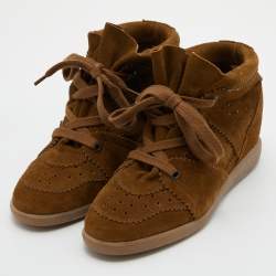 Pre Owned Isabel Marant Brown Suede Bobby Wedge Lace Up Sneakers Size 41
