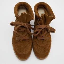 Pre Owned Isabel Marant Brown Suede Bobby Wedge Lace Up Sneakers Size 41