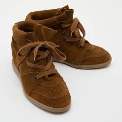 Pre Owned Isabel Marant Brown Suede Bobby Wedge Lace Up Sneakers Size 41