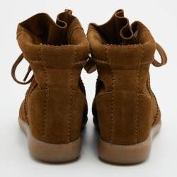 Pre Owned Isabel Marant Brown Suede Bobby Wedge Lace Up Sneakers Size 41