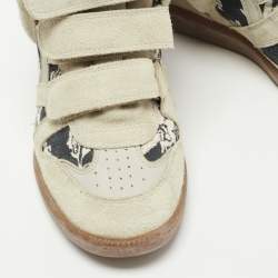 Pre Owned Isabel Marant Tricolor Suede and Printed Canvas Bekett Wedge Sneakers Size 39