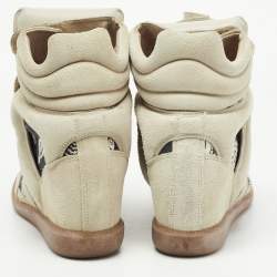 Pre Owned Isabel Marant Tricolor Suede and Printed Canvas Bekett Wedge Sneakers Size 39