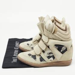 Pre Owned Isabel Marant Tricolor Suede and Printed Canvas Bekett Wedge Sneakers Size 39