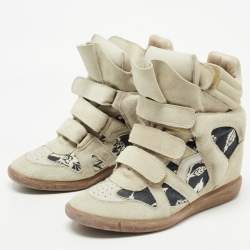 Pre Owned Isabel Marant Tricolor Suede and Printed Canvas Bekett Wedge Sneakers Size 39