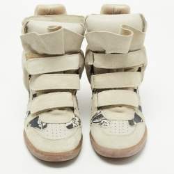Pre Owned Isabel Marant Tricolor Suede and Printed Canvas Bekett Wedge Sneakers Size 39
