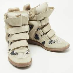 Pre Owned Isabel Marant Tricolor Suede and Printed Canvas Bekett Wedge Sneakers Size 39
