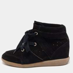 Isabel Marant Black Suede Bobby Wedge Sneakers Size 40