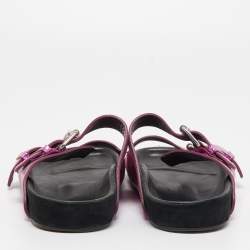 Pre Owned Isabel Marant Purple/Black Snakeskin Embossed Leather Buckle Detail Flat Sandals Size 36