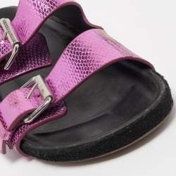 Pre Owned Isabel Marant Purple/Black Snakeskin Embossed Leather Buckle Detail Flat Sandals Size 36