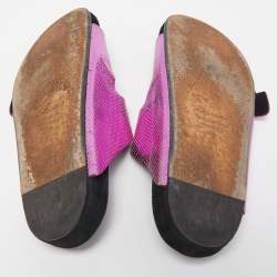 Pre Owned Isabel Marant Purple/Black Snakeskin Embossed Leather Buckle Detail Flat Sandals Size 36