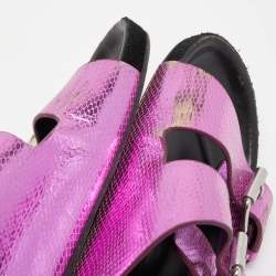 Pre Owned Isabel Marant Purple/Black Snakeskin Embossed Leather Buckle Detail Flat Sandals Size 36