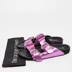 Pre Owned Isabel Marant Purple/Black Snakeskin Embossed Leather Buckle Detail Flat Sandals Size 36