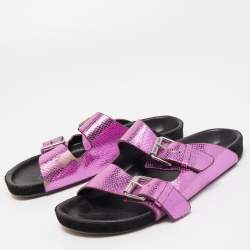 Pre Owned Isabel Marant Purple/Black Snakeskin Embossed Leather Buckle Detail Flat Sandals Size 36