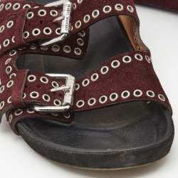 Pre Owned Isabel Marant Burgundy Suede Lenny Eyelet Studded Slides Size 36
