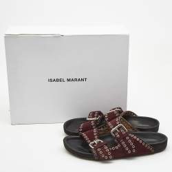 Pre Owned Isabel Marant Burgundy Suede Lenny Eyelet Studded Slides Size 36