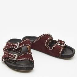 Pre Owned Isabel Marant Burgundy Suede Lenny Eyelet Studded Slides Size 36