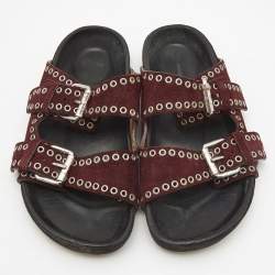 Pre Owned Isabel Marant Burgundy Suede Lenny Eyelet Studded Slides Size 36