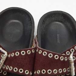 Pre Owned Isabel Marant Burgundy Suede Lenny Eyelet Studded Slides Size 36