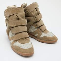 Pre Owned Isabel Marant Beige Leather and Suede Bekett Wedge Sneakers Size 37