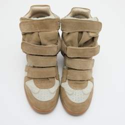 Pre Owned Isabel Marant Beige Leather and Suede Bekett Wedge Sneakers Size 37