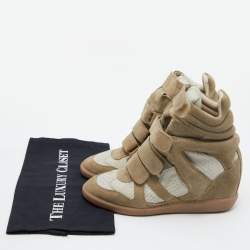 Pre Owned Isabel Marant Beige Leather and Suede Bekett Wedge Sneakers Size 37