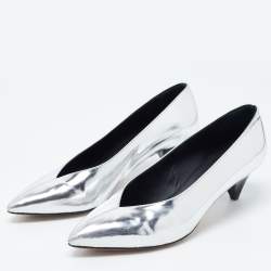 Pre Owned Isabel Marant Silver Leather Pointed Toe Pumps Size 41