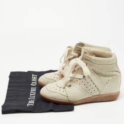 Pre Owned Isabel Marant Grey Suede Bobby Wedge High Top Sneakers Size 36