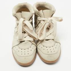Pre Owned Isabel Marant Grey Suede Bobby Wedge High Top Sneakers Size 36