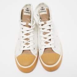 Pre Owned Isabel Marant White/Beige Wool and Suede High Top Sneakers Size 38