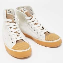 Pre Owned Isabel Marant White/Beige Wool and Suede High Top Sneakers Size 38