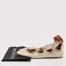 Pre Owned Isabel Marant Light Grey Suede Leo Eyelet Ankle Tie Ballet Flats Size 38