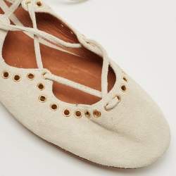 Pre Owned Isabel Marant Light Grey Suede Leo Eyelet Ankle Tie Ballet Flats Size 38
