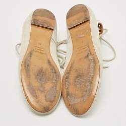 Pre Owned Isabel Marant Light Grey Suede Leo Eyelet Ankle Tie Ballet Flats Size 38